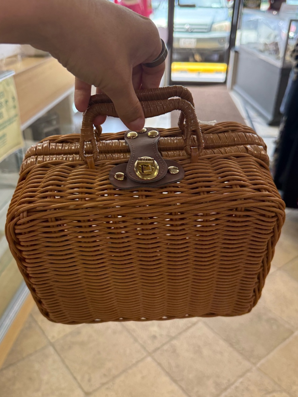 Woven Rattan Handbag - Brown